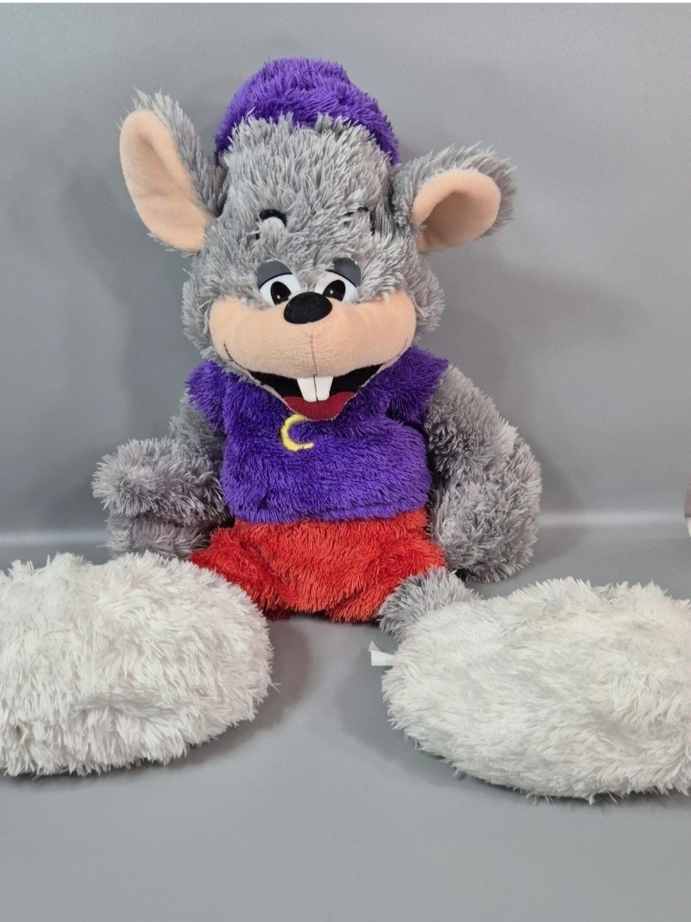 2010 Chuck E Cheese Plush Mouse  20" fuzzy fluffy shaggy Stuffed  Pre Love